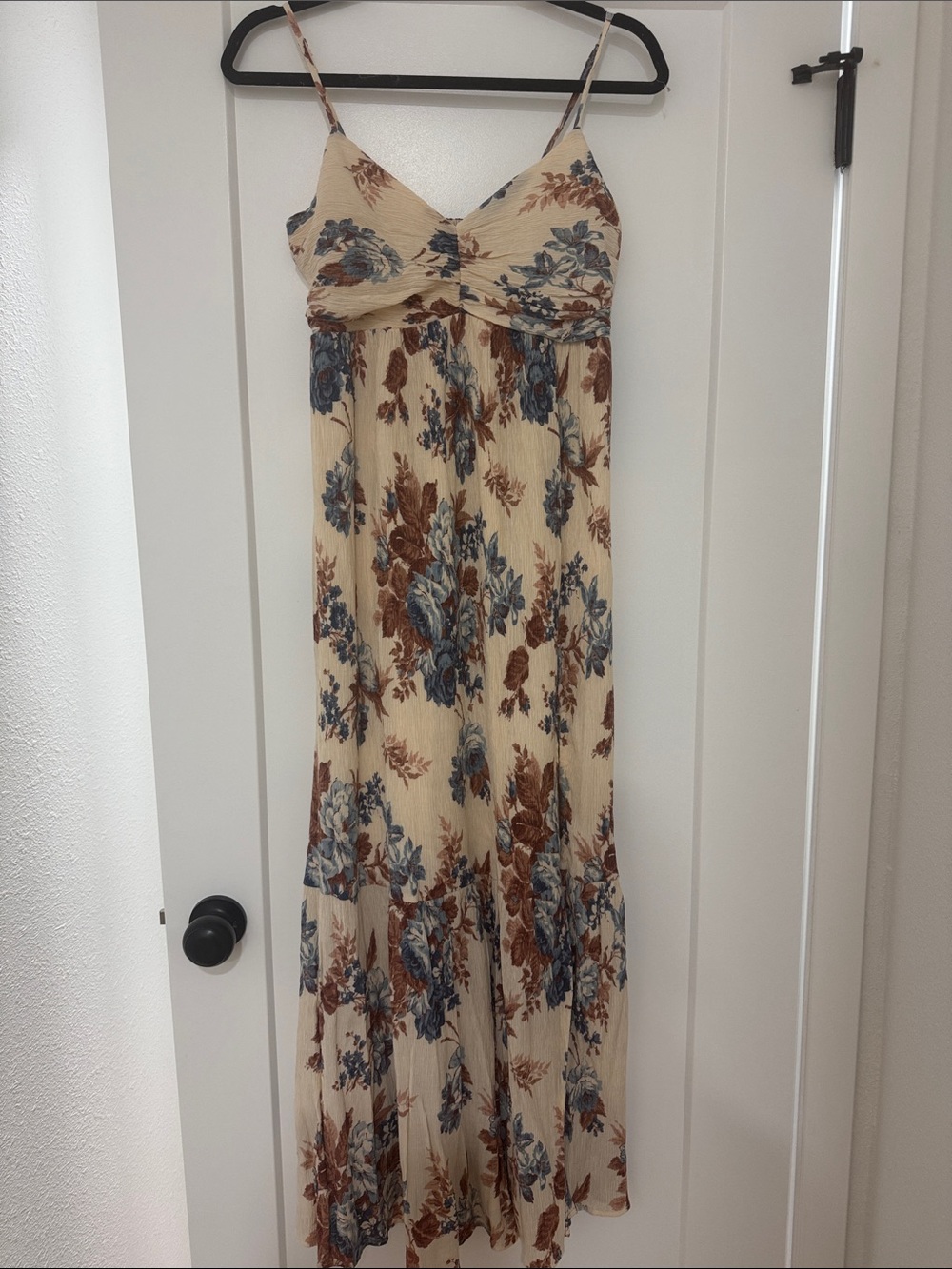 Abercrombie & Fitch Cream Maxi Dress with Blue and Brown Floral Print